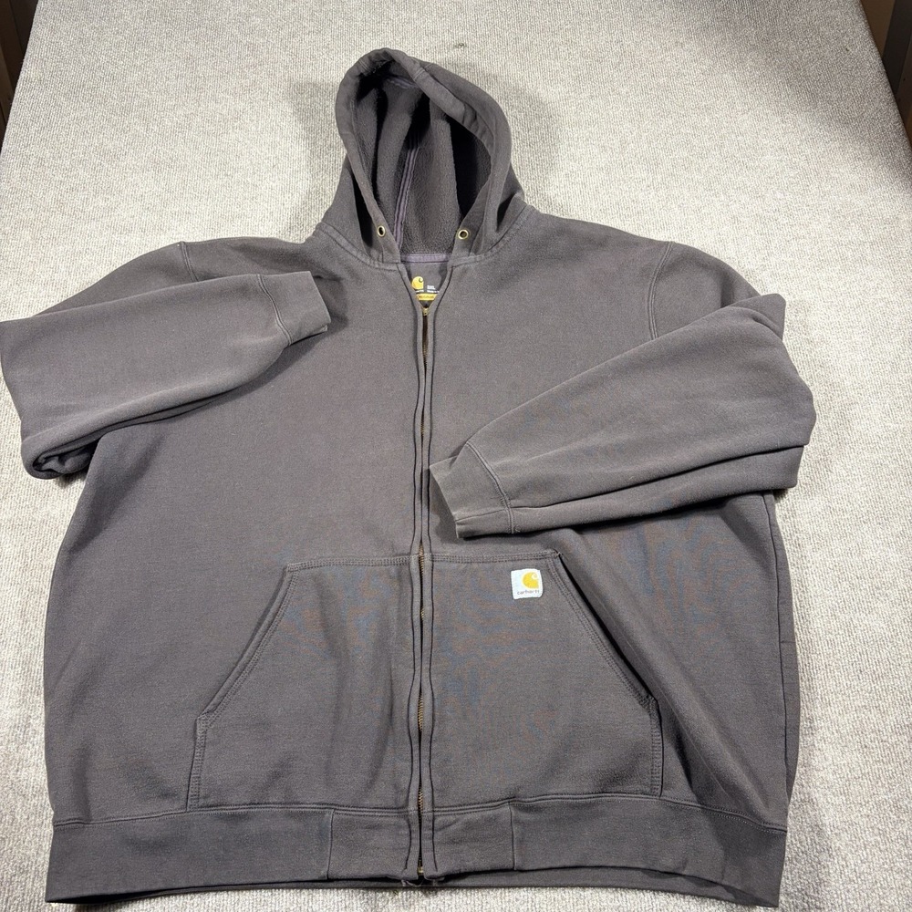 Carhartt Rain Defender Hoodie Mens 3XL Gray Thermal Lined Full Zip Workwear - Picture 2 of 8
